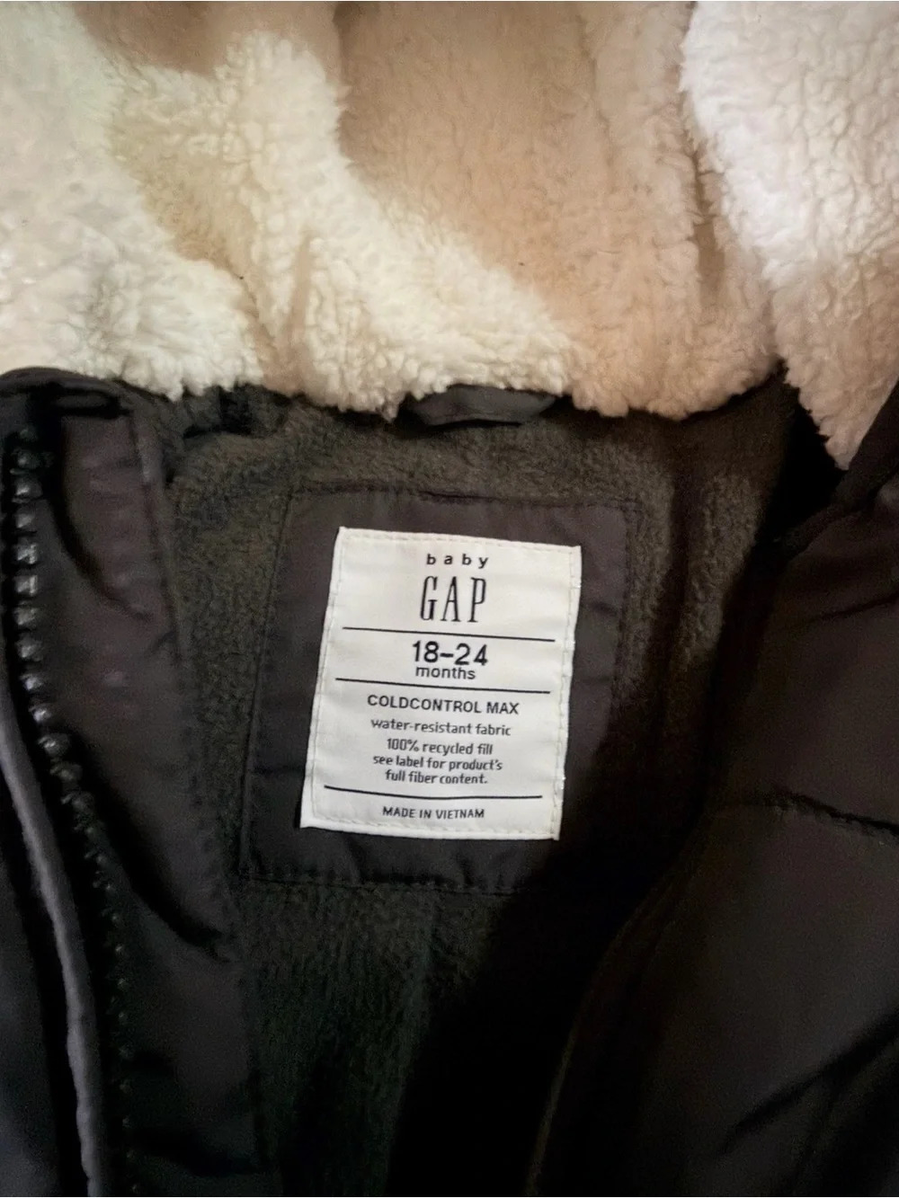 GAP Black Puffer Hooded One-Piece Footie with Ear Details